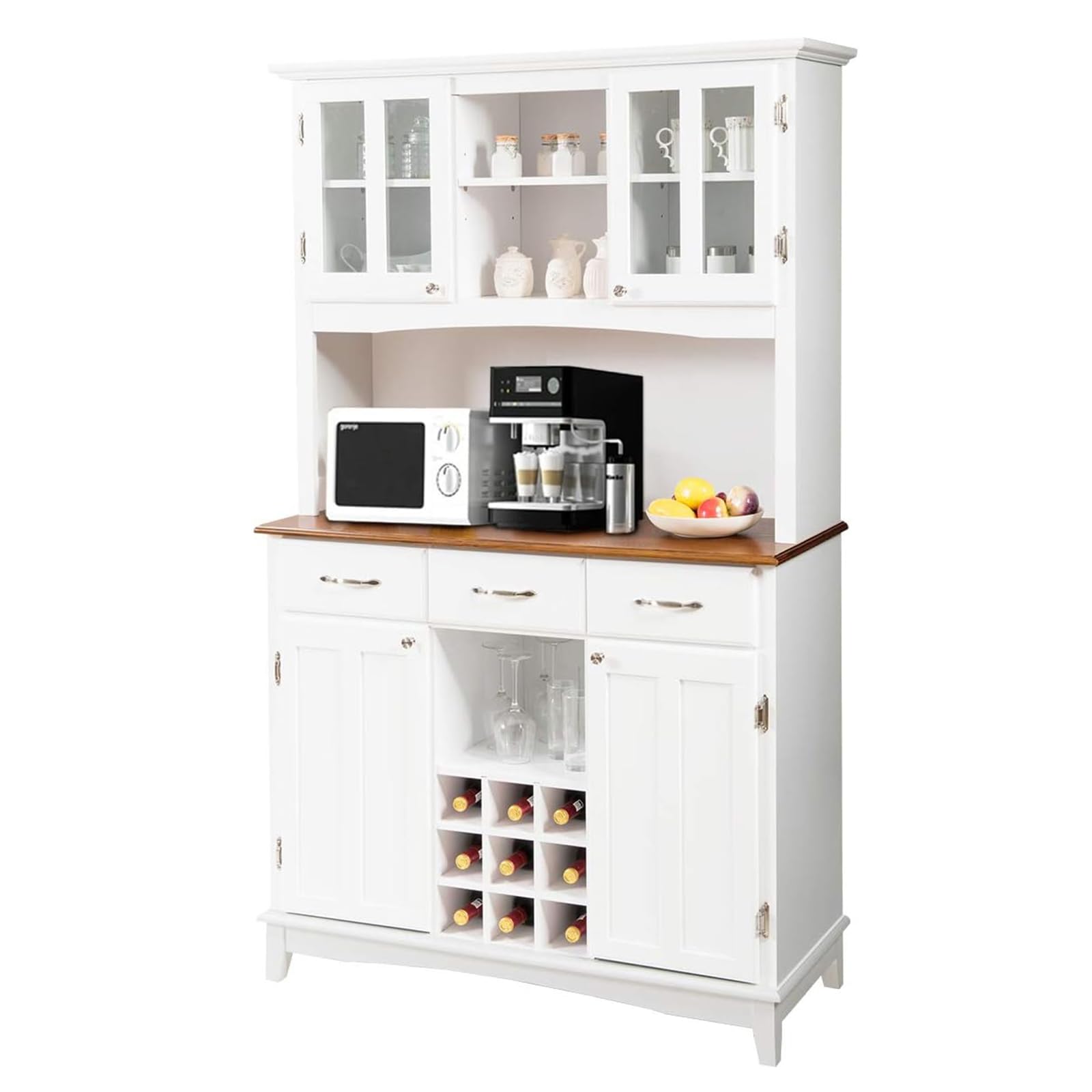 SUGIFT Kitchen Storage Cabinet Cupboard with Wine Rack and Drawers