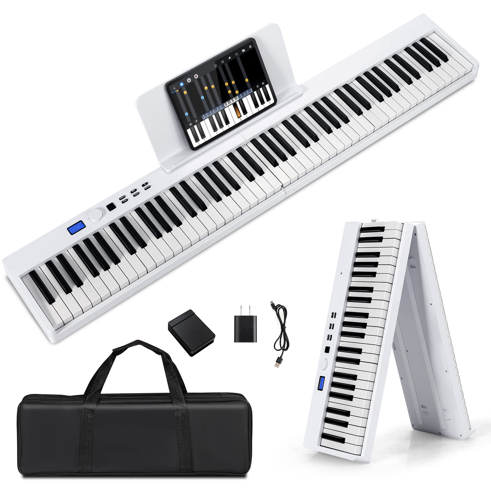 SUGIFT White 88-Key Foldable Digital Piano with MIDI and Wireless BT