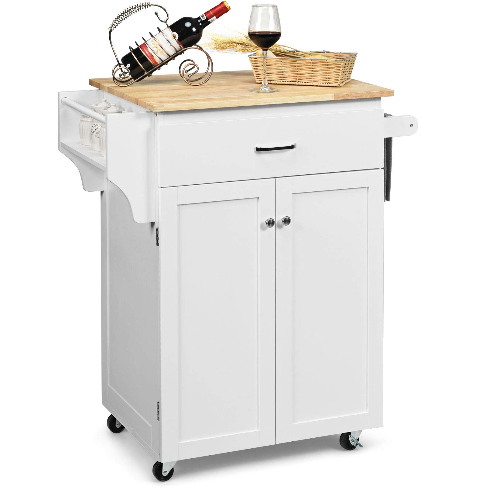 SUGIFT Rolling Kitchen Island with Spice Rack and Adjustable Shelf