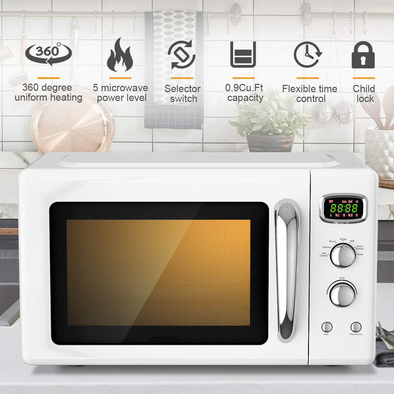0.9 Cu.ft Retro Countertop Compact Microwave Oven