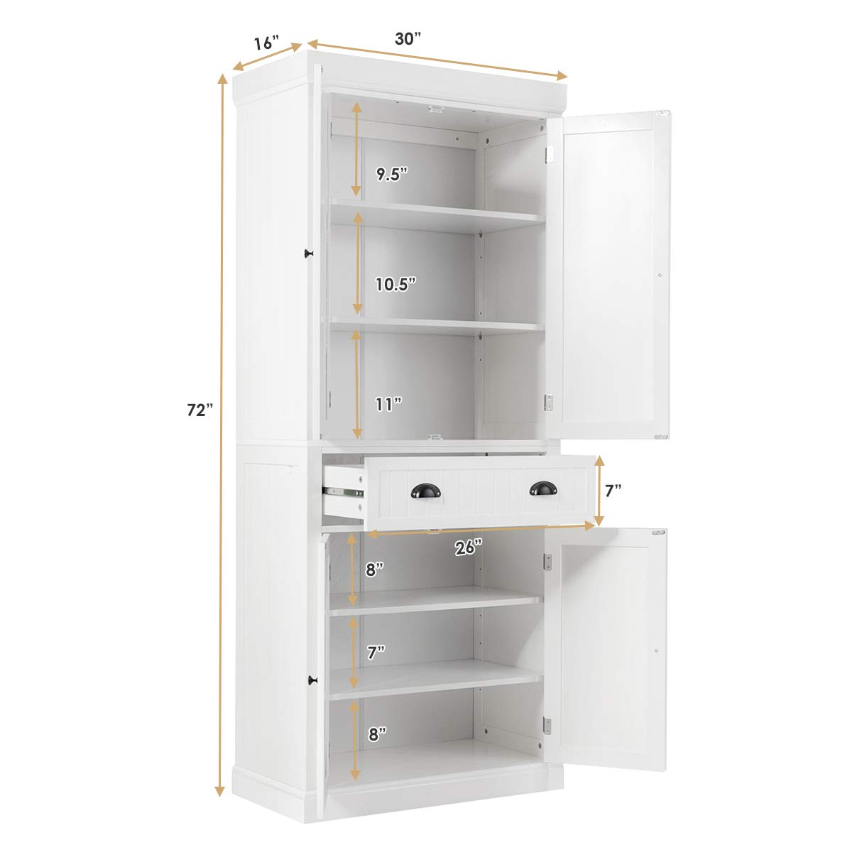 SUGIFT Traditional Freestanding Storage Cabinet with Adjustable Shelves and Drawer