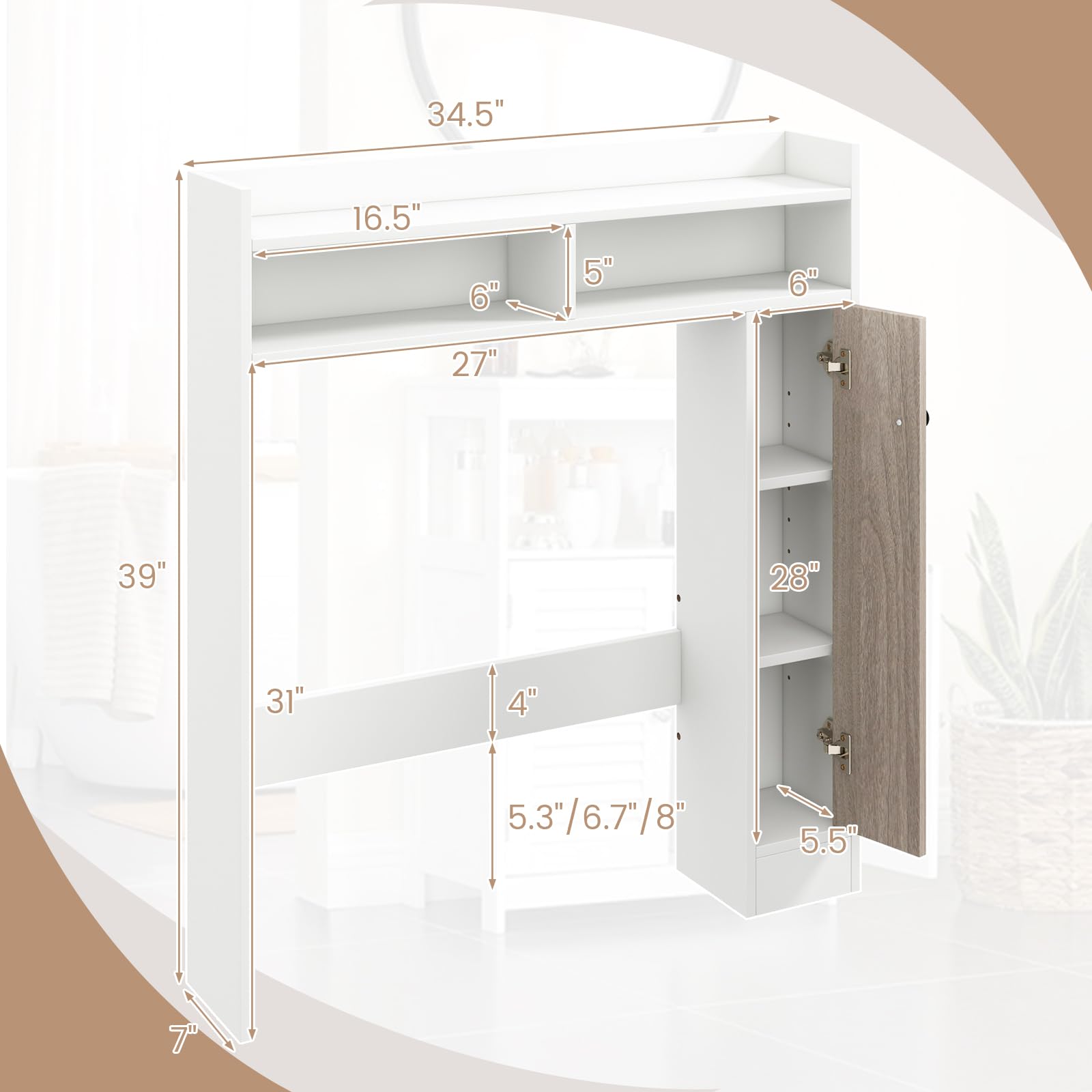 SUGIFT Bathroom Over the Toilet Floor Storage Organizer with Adjustable Shelves - White