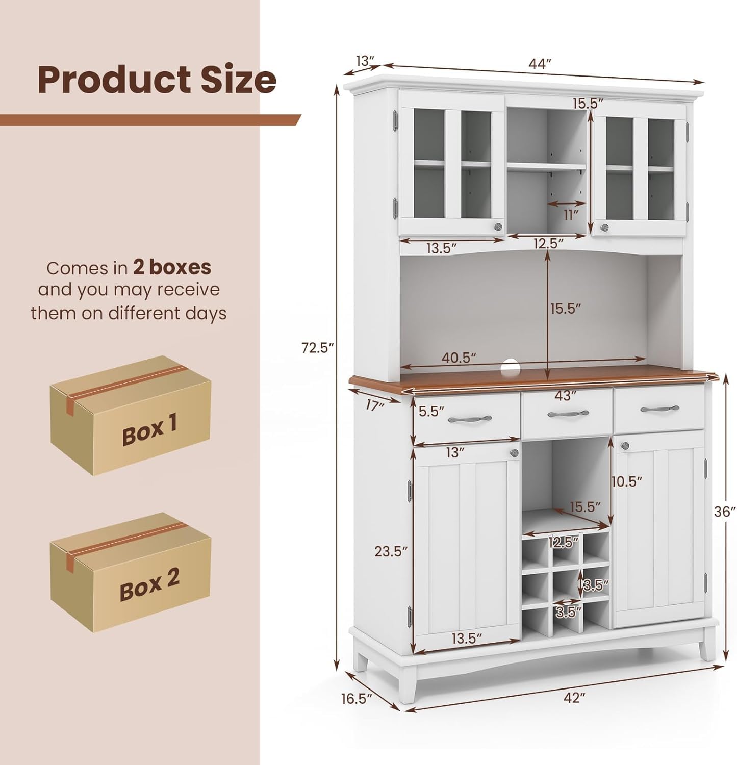 SUGIFT Kitchen Storage Cabinet Cupboard with Wine Rack and Drawers