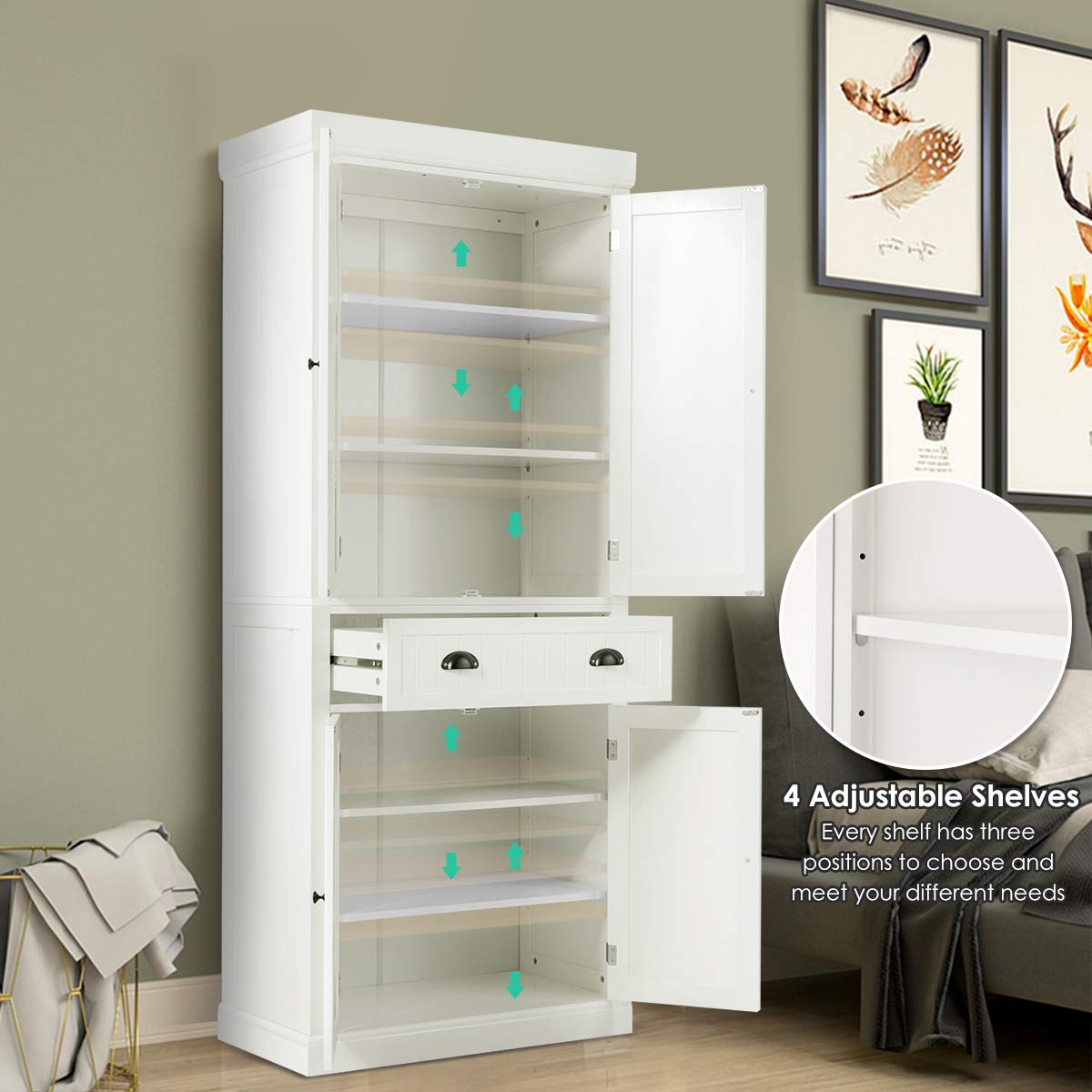 SUGIFT Traditional Freestanding Storage Cabinet with Adjustable Shelves and Drawer