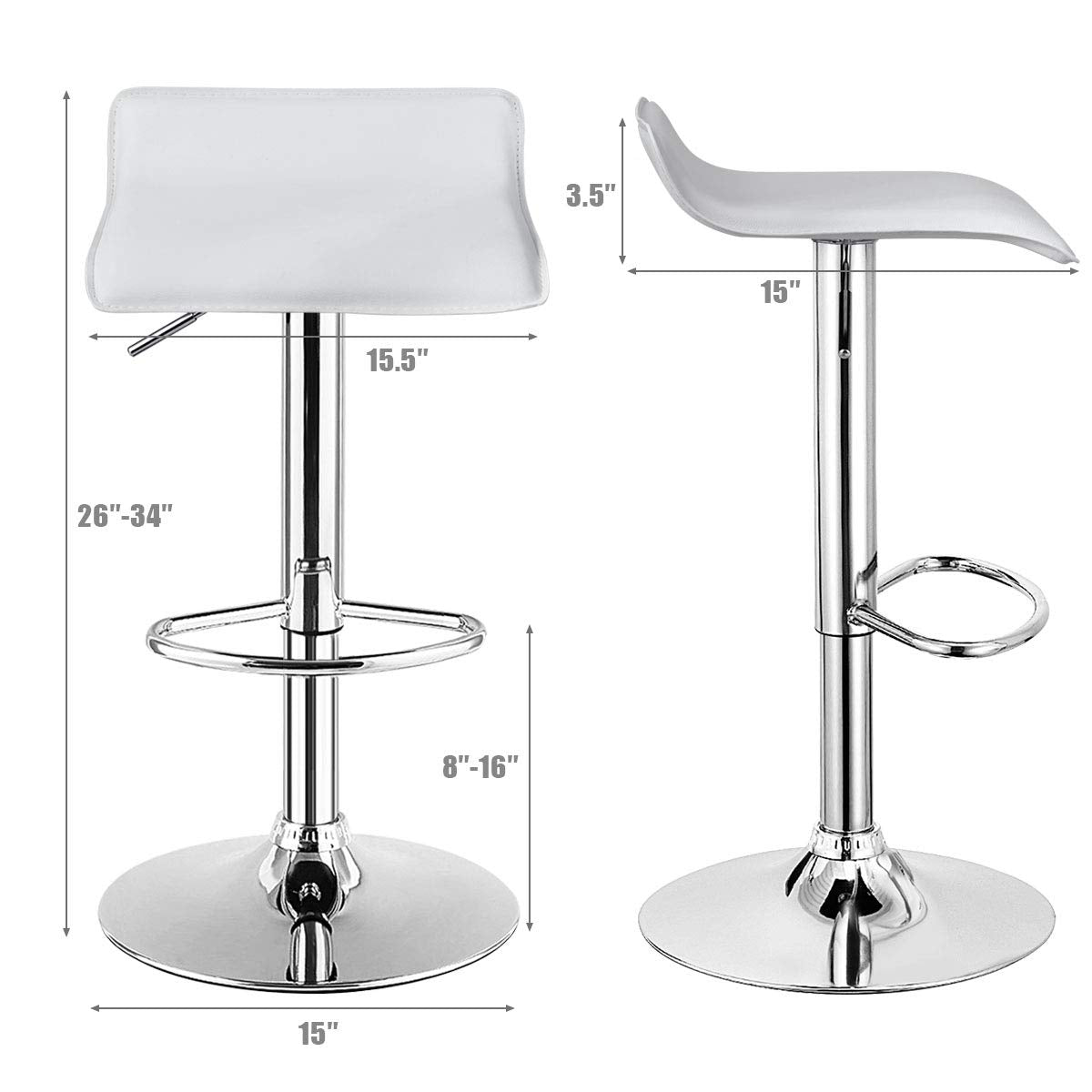 SUGIFT Set of 2 Modern Design Adjustable PU Leather Backless Bar Stools