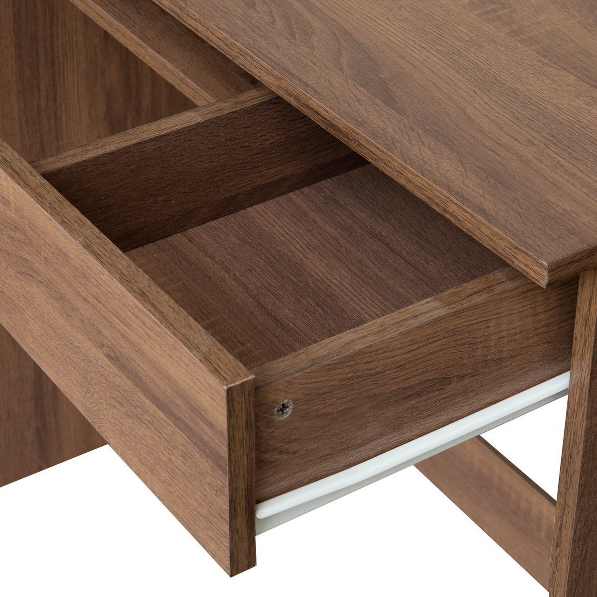 SUGIFT  Full Wooden Computer Desk Office Table with 1 drawer and 1 keyboard tray Walnut