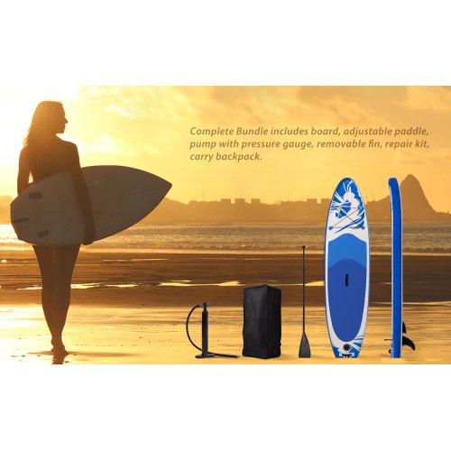 SUGIFT  Inflatable Stand Up Paddle Board with Carry Bag(10 Feet,Blue And White)