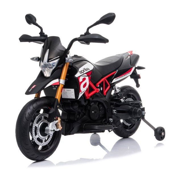 SUGIFT  12V Kids Ride On Motorcycle, 4-wheel Electric Dirt Bike with Spring Suspension, LED Lights, USB, MP3, Red