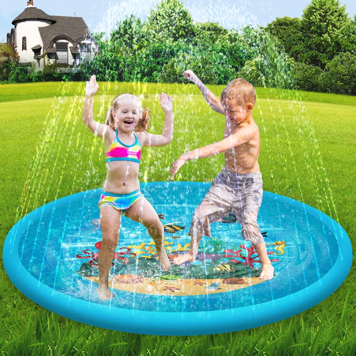 Sprinkler Splash, Kids Pool, Outdoor Lawn Water Toys, Splash Pad, Wading Swimming Pool, Inflatable Splash Sprinkler Pad