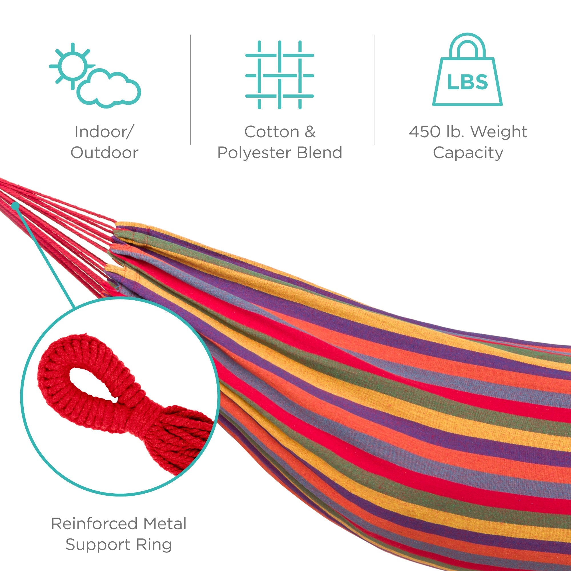 SUGIFT  2-Person Brazilian-Style Cotton Double Hammock Bed w/ Portable Carrying Bag  Rainbow