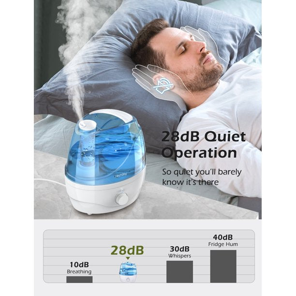2.2L Cool Mist Humidifiers, 28dB Whisper-Quiet Humidifiers for Bedroom, Easy to Clean & Control Air Humidifier, Auto Shut-Off, 24H Work Time, Blue