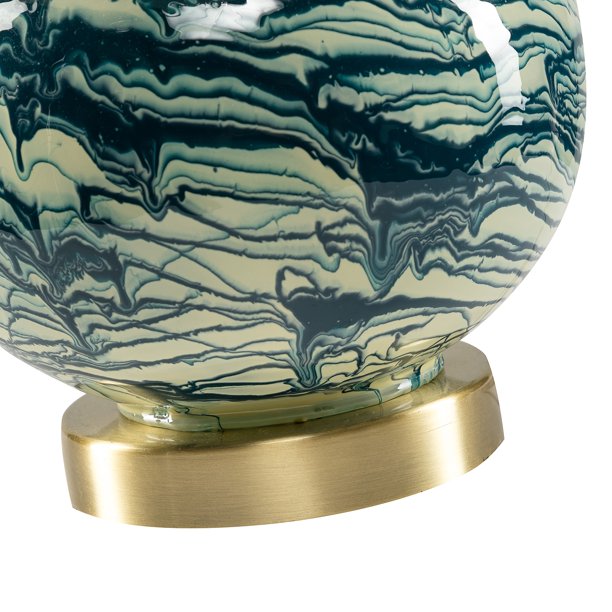 SUGIFT  20 inch Modern LED Bedside Table Lamp with Linen Shade and Glass Base Blue