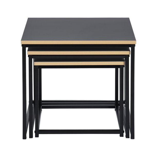 SUGIFT  3 Pack Black Square Nesting MDF Coffee End Desk/Side Table Set