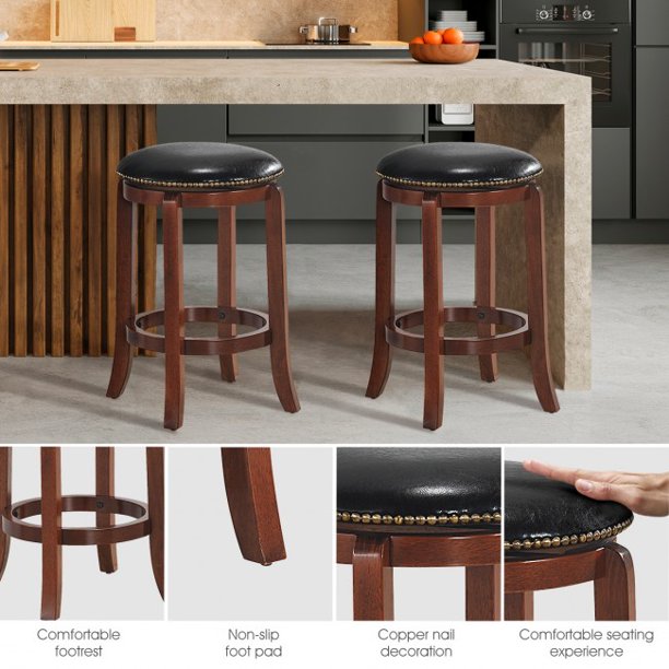 SUGIFT  Swivel Bar stool Leather Padded Backless Chair