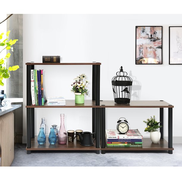 SUGIFT  2-Tier Shelves End Tables Bookshelf Brown