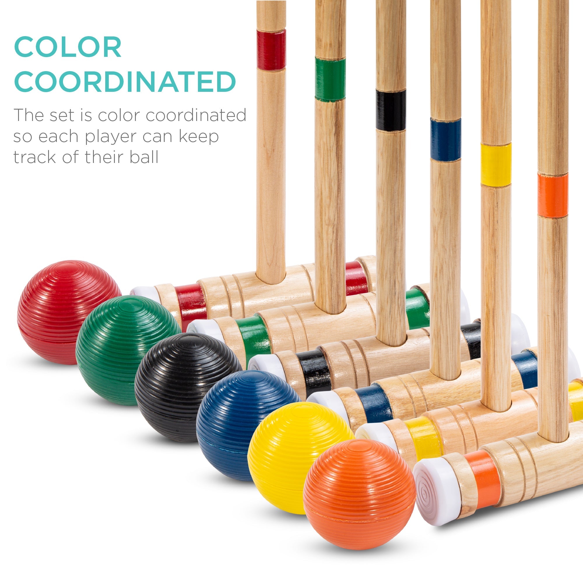 SUGIFT 6-Player 32in Wood Croquet Set w/ 6 Mallets, 6 Balls, Wickets, Stakes, Carrying Bag - Multicolor