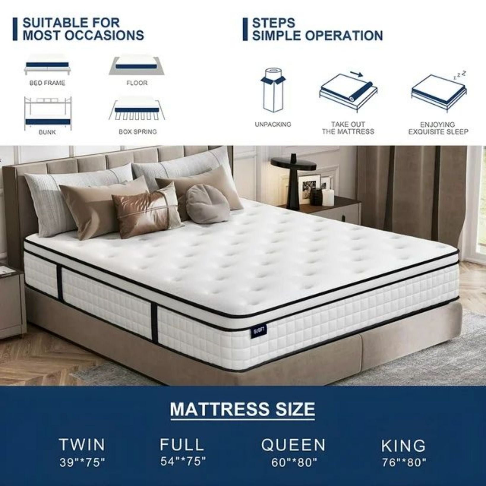 SUGIFT 12 inch Memory Foam Hybrid Mattress - Queen/King