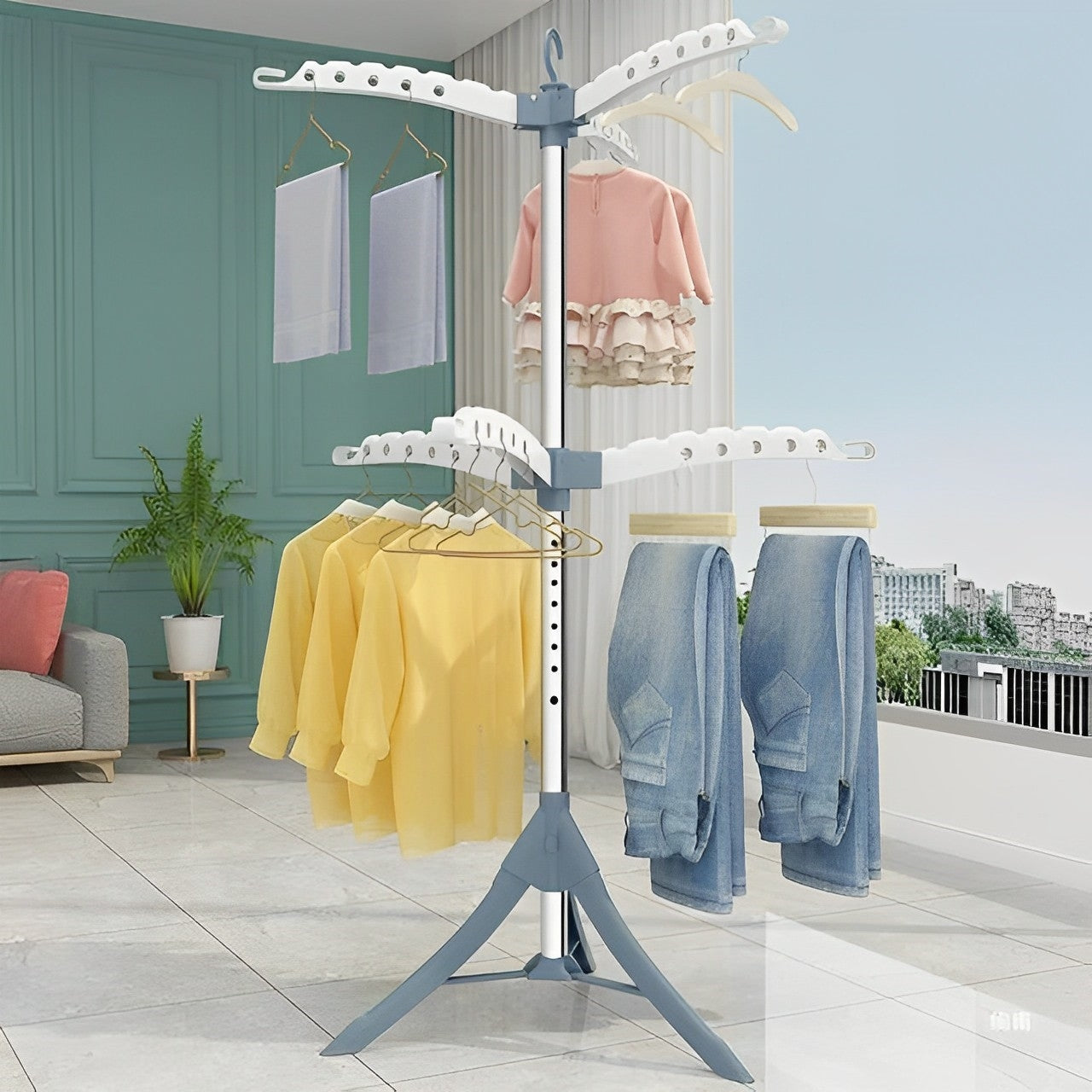 2-1 Portable Vertical 2-Tier Clothes Drying Rack