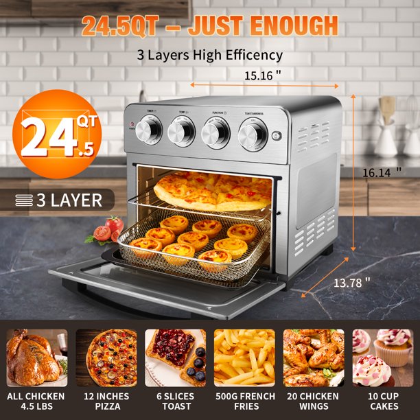 SUGIFT  Air Fry Oven, Countertop Toaster Oven, 3-Rack Levels, 16 Preset Modes, Stainless Steel