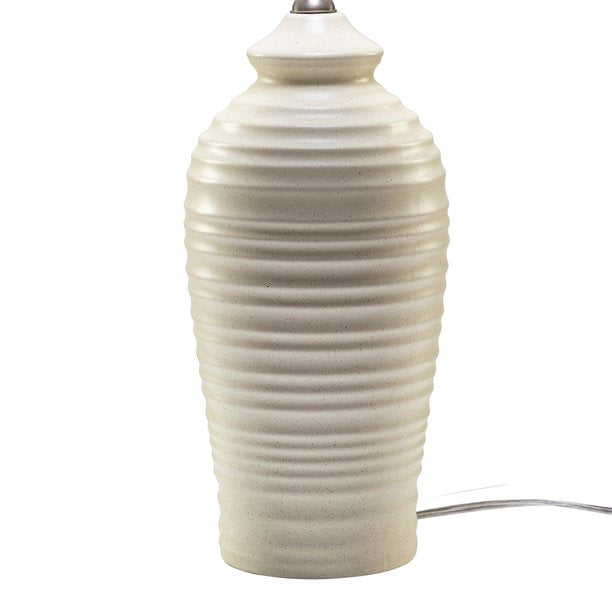 SUGIFT  24.7inch Modern LED Bedside Table Lamp with Drum-Shaped Linen Shade Beige