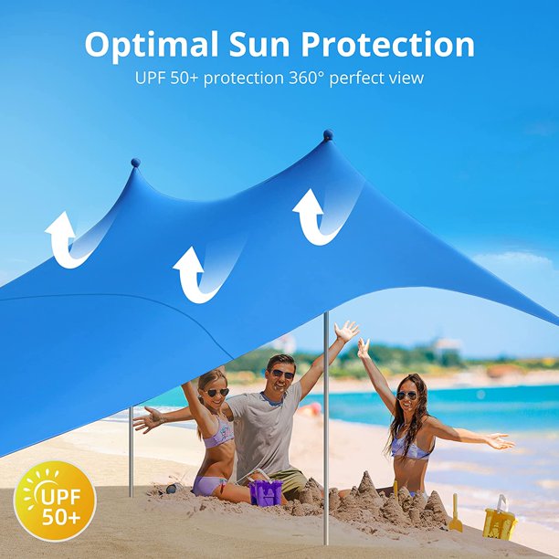 SUGIFT   Beach Tent, Portable Beach Canopy Sun Shelter UPF50+ for 6-8 People, for Beach, Camping Trips, Fishing, Backyard or Picnics (10¡Á10 FT with 2 Poles)