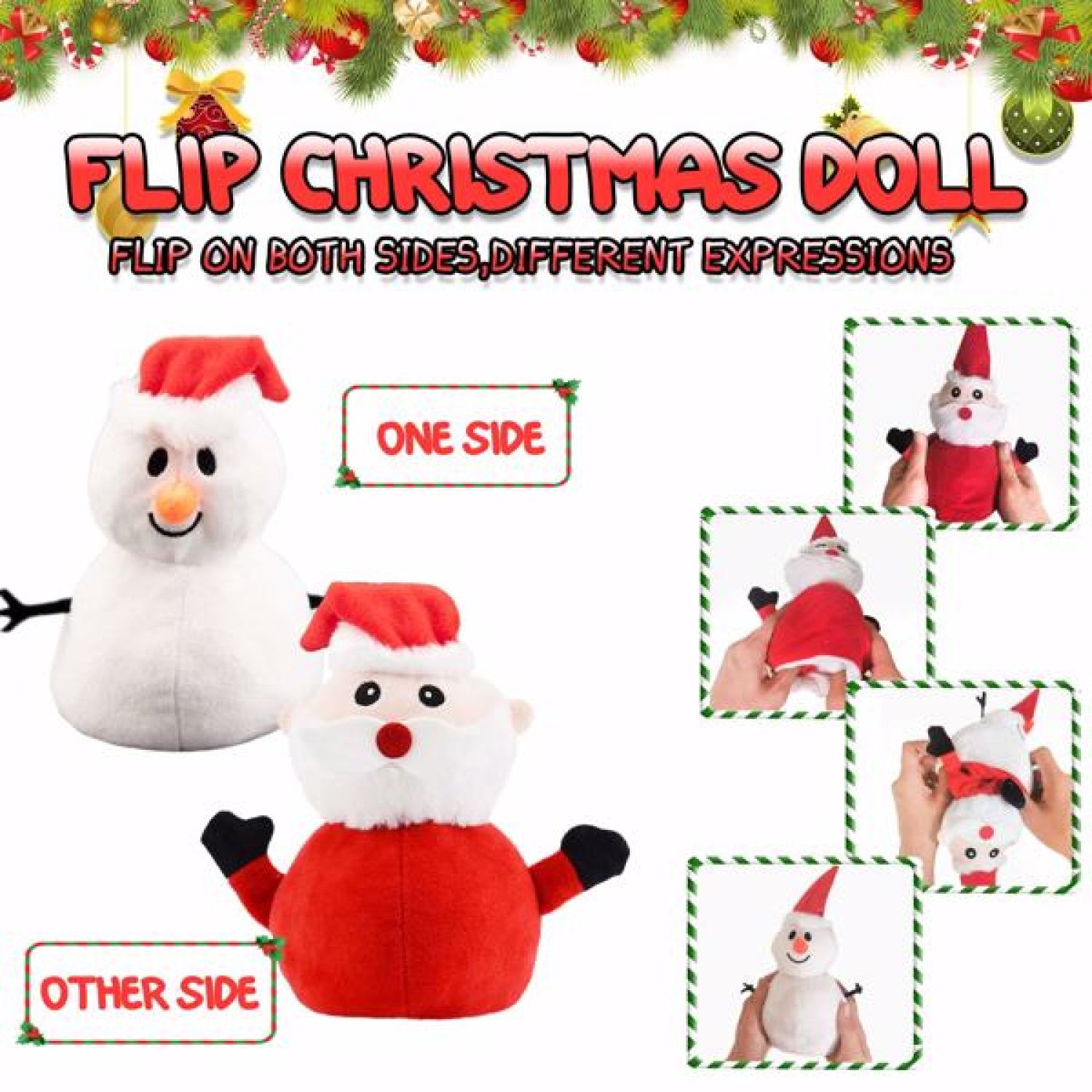 SUGIFT  Santa Plush Snowman Plush Toy Reversible Christmas Santa Claus Double Side