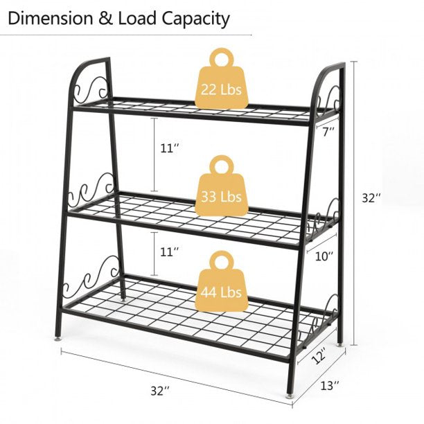 SUGIFT  3-tier Storage Shelf Metal Plant Stand Shelf Display Rack for Plants Shoes Flower Pot