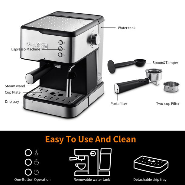 SUGIFT  20 Bar Espresso Maker,950W Detachable frothing nozzle,1.5L detachable transparent water tank Coffee Maker, Cappuccino, Latte, Machiato