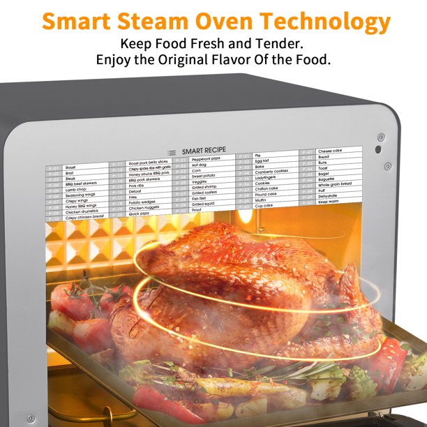 SUGIFT  Steam Air Fryer Toast Oven Combo , 26 QT Steam Convection Oven Countertop , 50 Cooking Presets, Black Stainless Steel