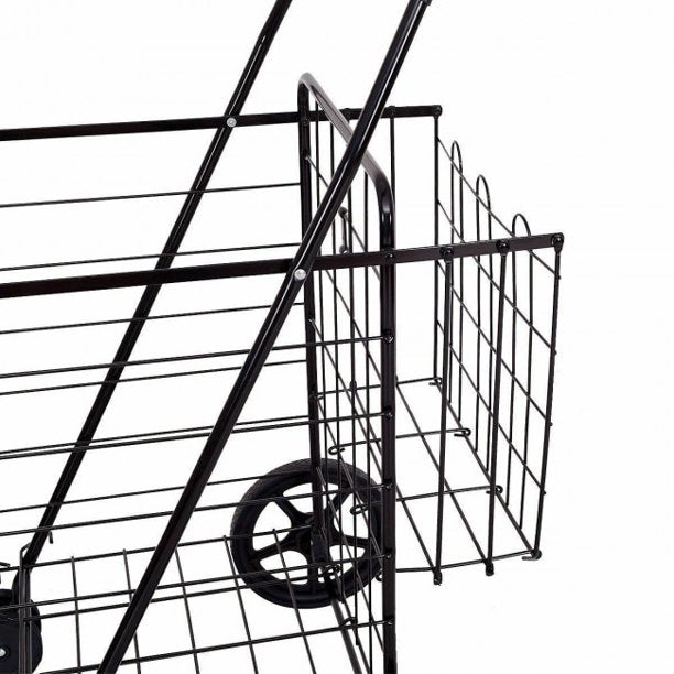 SUGIFT  Folding Shopping Cart with Swiveling Wheels and Dual Storage Baskets