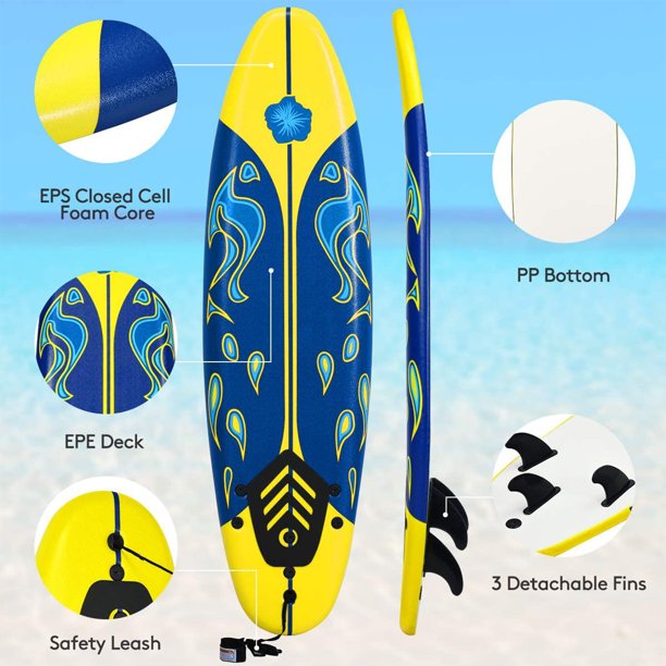 SUGIFT 6 ft Surfboard with Removable Fins Beginner Board for Adults and Kids