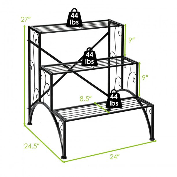 SUGIFT  3-Tier Stair Style Flower Pot Holder Metal Plant Rack Garden Shelf Storage Organizer