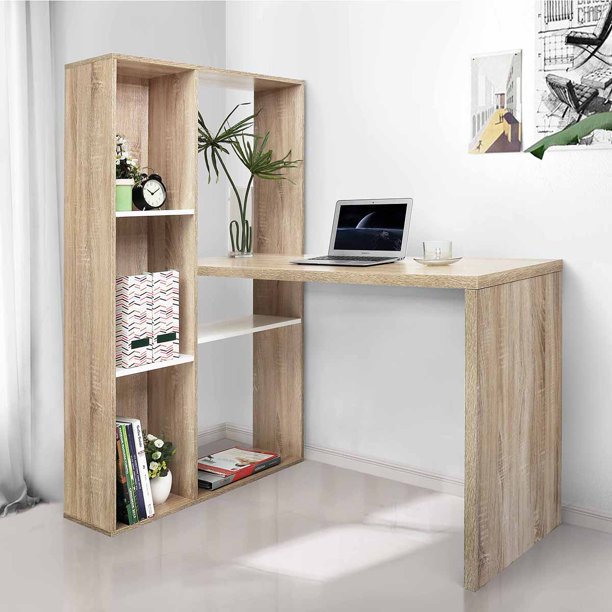 SUGIFT  2 in 1 computer desk/ L-shape Desktop With Shelves Office Table Office Surface Office Furniture