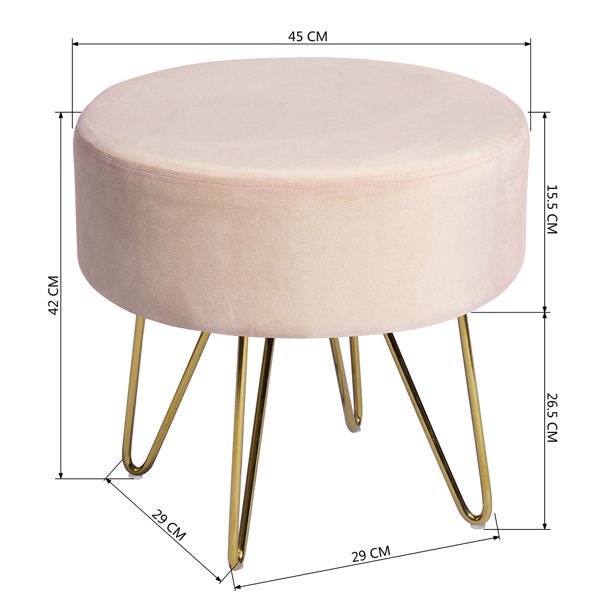 SUGIFT  17.7in Round Shaped Ottoman with Metal Legs Pink and Gold
