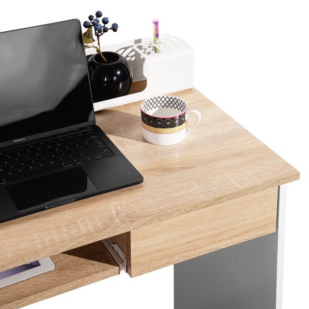SUGIFT  Full Wooden Computer Desk Office Table with 1 drawer and 1 keyboard tray Oak