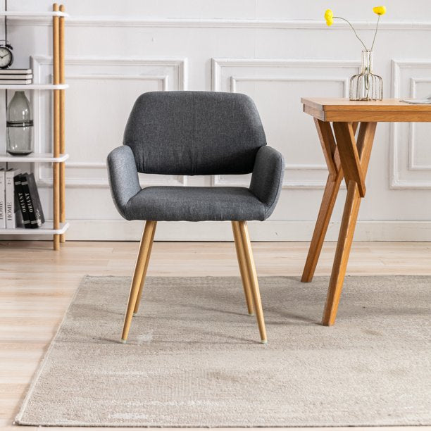 SUGIFT  Small Modern Living Dining Room Accent Chairs Fabric Mid-Century Upholstered Side Seat Club Guest with Metal Legs Legs (Gray)