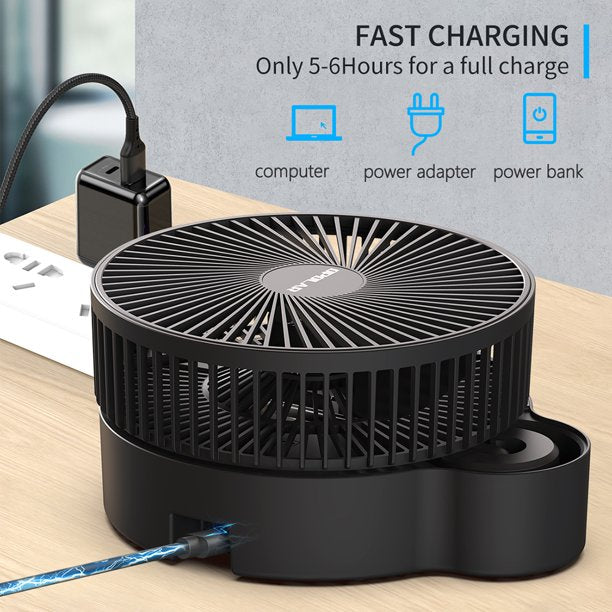 Oscillating Fan, 8 Inch Portable Foldaway Fan, Rechargeable Desk Fan with 3 Speeds, Height Adjustment for Home, Camping, Tent, Travel