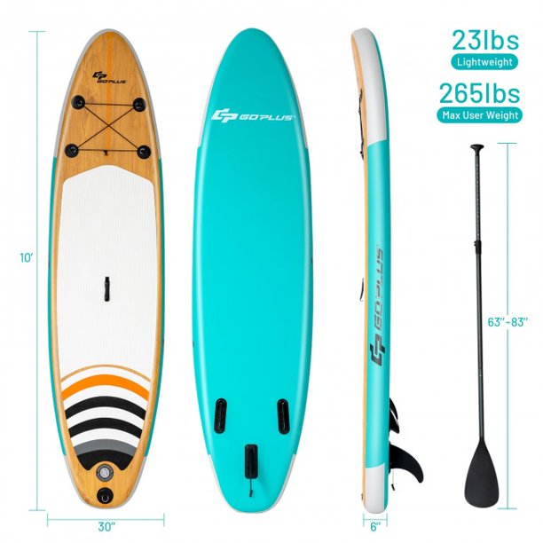 SUGIFT  Inflatable Stand Up Paddle Board with Carry Bag (10 Feet,Blue And Brown)
