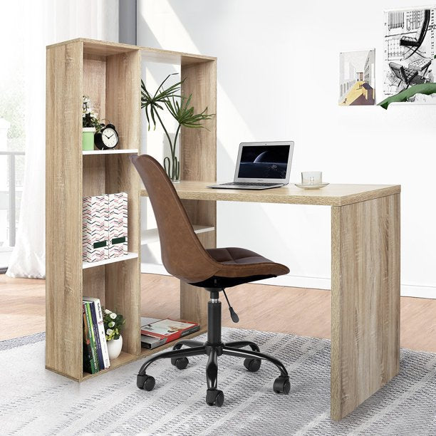 SUGIFT  2 in 1 computer desk/ L-shape Desktop With Shelves Office Table Office Surface Office Furniture