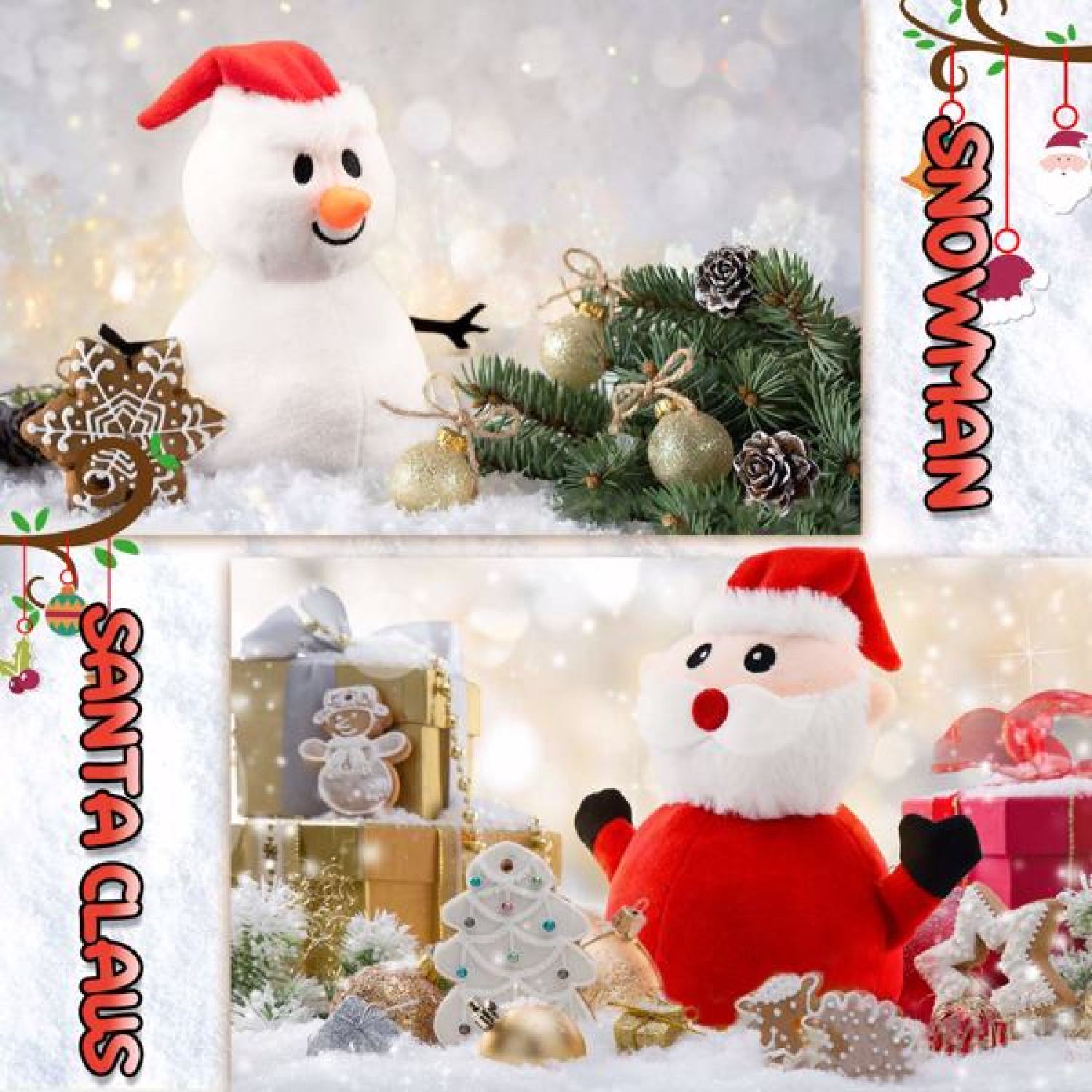 SUGIFT  Santa Plush Snowman Plush Toy Reversible Christmas Santa Claus Double Side