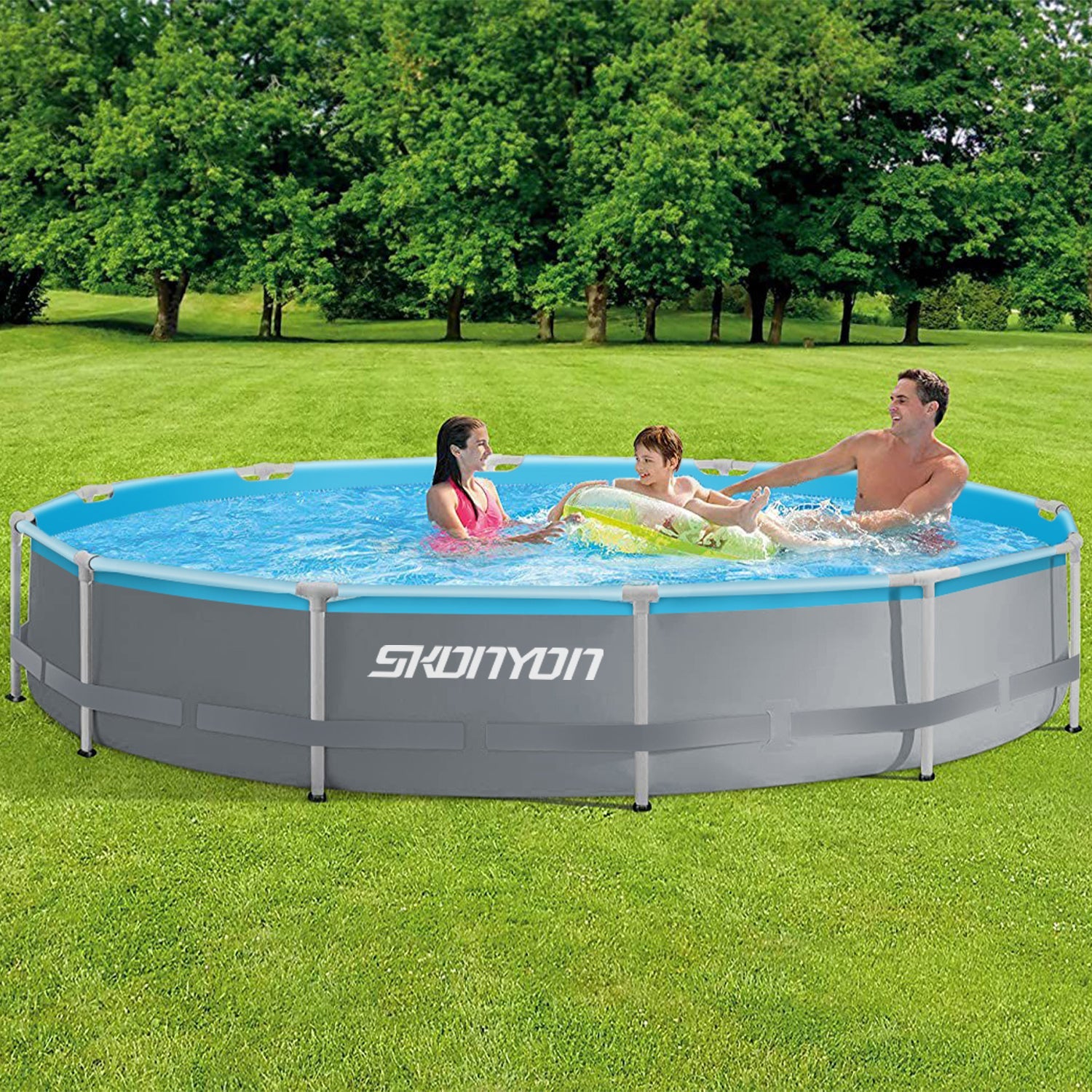 SUGIFT  Outdoor Round Frame Above Ground Swimming Pool with Pump Rectangular Pool Set Include Filter Pump, and pool Cover