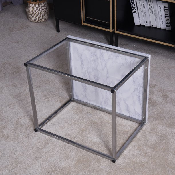 SUGIFT  Coffee Table with MDF Top, Nesting Table End Desk with Metal Legs White 17.71 x 20.87 x 15.35 inch