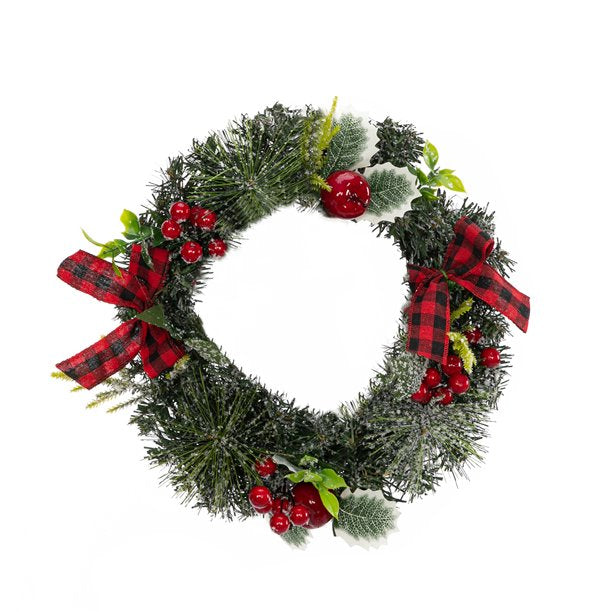 SUGIFT  A Christmas Wreath Decorated With Apples And Raspberries With Red Bows