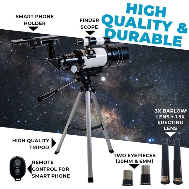 SUGIFT  Beginner Telescope for Kids Astronomy & Stargazing : Portable Telescope Professional Refractor Telescope : 70mm Aperture Includes Remote