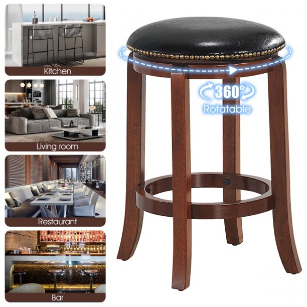 SUGIFT  Swivel Bar stool Leather Padded Backless Chair