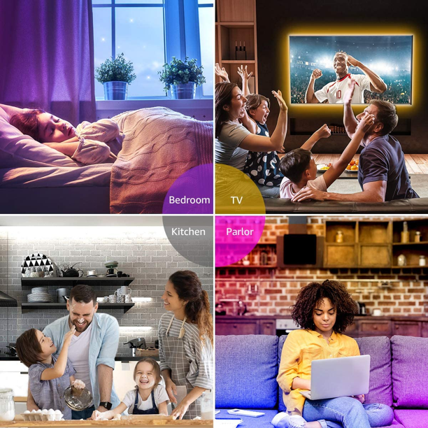 SUGIFT  LED Light Strip 32.8ft 3528RGB 600 LEDs Color Changing Light Strip with 44 Keys IR Remote for Bedroom/Home Decoration