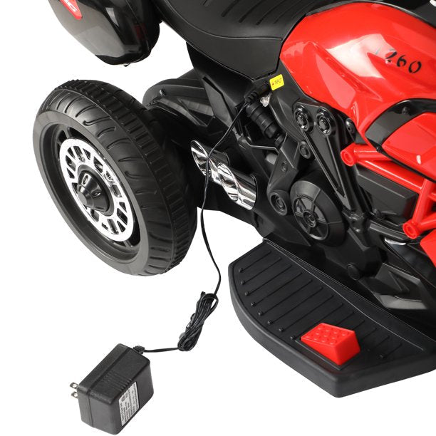SUGIFT  6V Kids Ride On Motorcycle with Headlights, Battery-Powered 3-Wheel Bicycle - Red