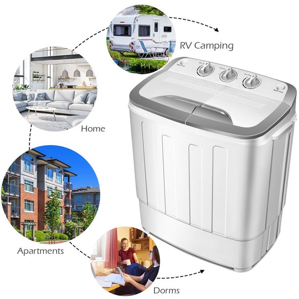 SUGIFT  Portable Mini Twin Tub Washing Machine 13lbs Capacity, Washer(8lb)& Spiner(5lb) /Built-in Drain Pump/Semi-Automatic (White)