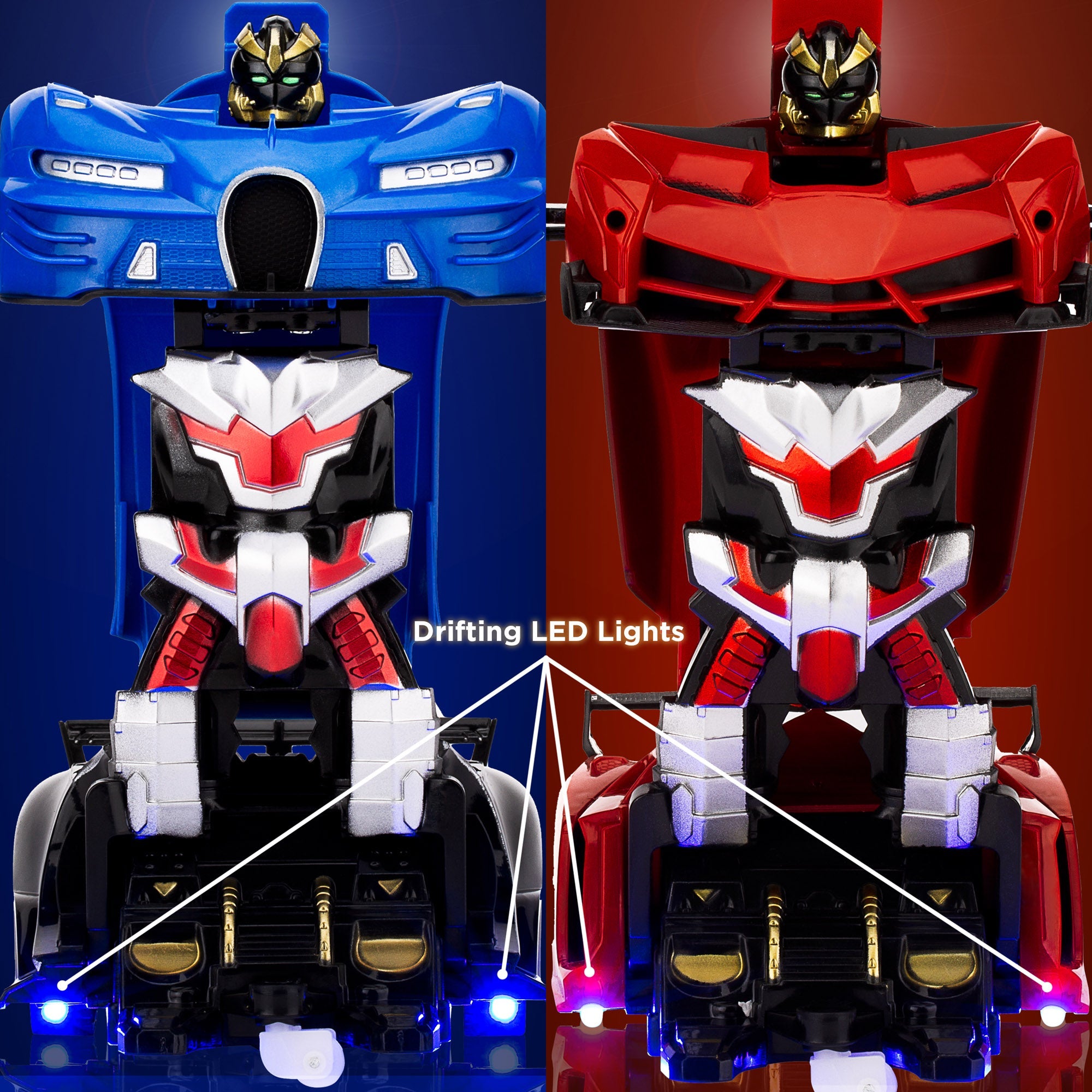 SUGIFT  Set of 2 1/18 Scale RC Remote Control Transforming Robot Sports Car Toys w/ 1 Button Transformation