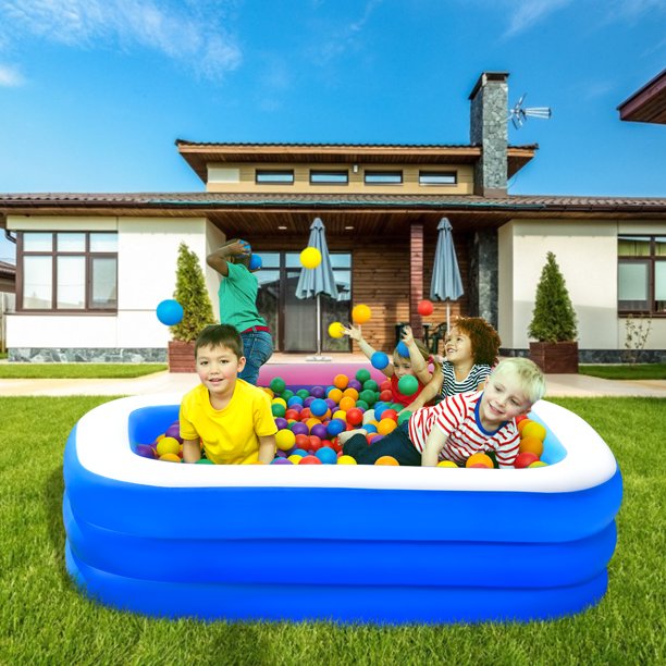 SUGIFT  Inflatable Swimming Pool Three-layer Printing, Family Above Ground PVC Outdoor Toy Pool for Kids, Babies, Adults, 82.6inW*55inD*25.5inH